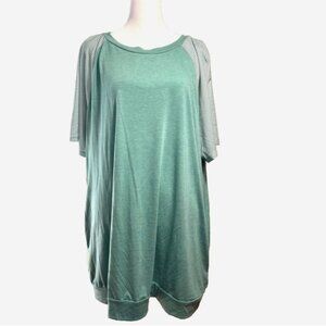 Dolnine Plus Size 22W Tunic T-Shirt Light Green Striped Pocket Tee NWT